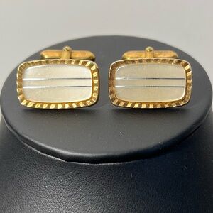 Vintage Gold and Cream Cufflinks. Classic. Rectangle